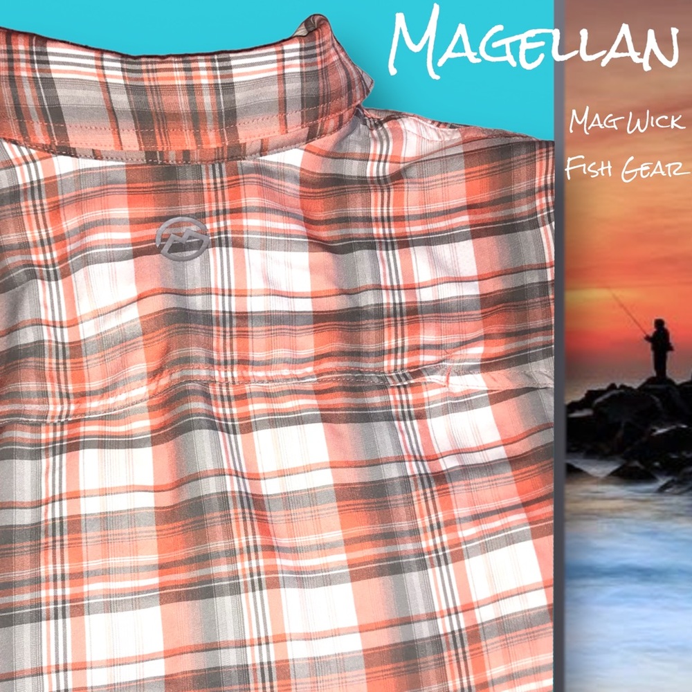 MAGELLAN Vented Plaid Mag Wick Fish Gear Button Down Utility Shirt - Picture 3 of 11